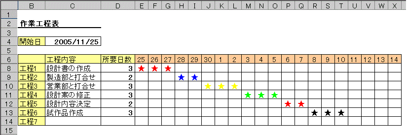 表 エクセル 工程