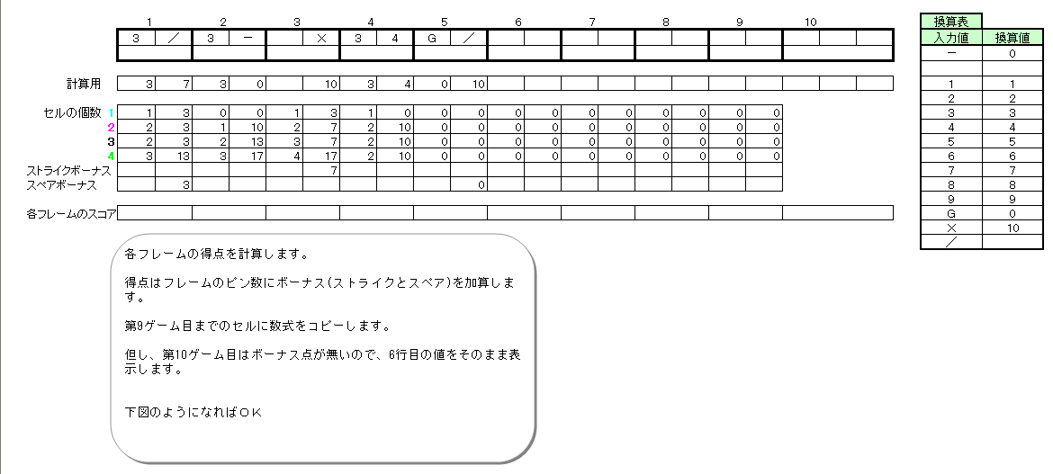 ボーリングスコア計算 仕事に役立つエクセル実践問題集