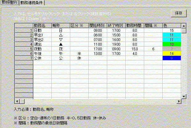 100勤務シフト表の自動作成