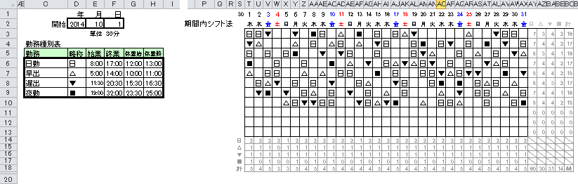 勤務シフト自動作成 テンプレート