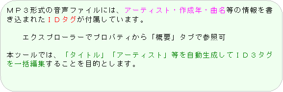 pێlp`: loR`̉t@Cɂ́AA[eBXgE쐬NEȖ̏܂ꂽhc^OtĂ܂B

@@GNXv[[ŃvpeBuTvv^uŎQƉ

{c[ł́Au^CgvuA[eBXgvĂhcR^OꊇҏW邱ƂړIƂ܂B

